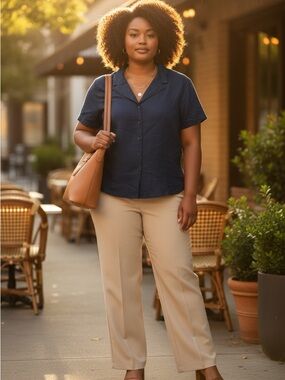 Norton McNaughton Linen Top Button Down Short Sleeve Navy Blue Business 14 XL